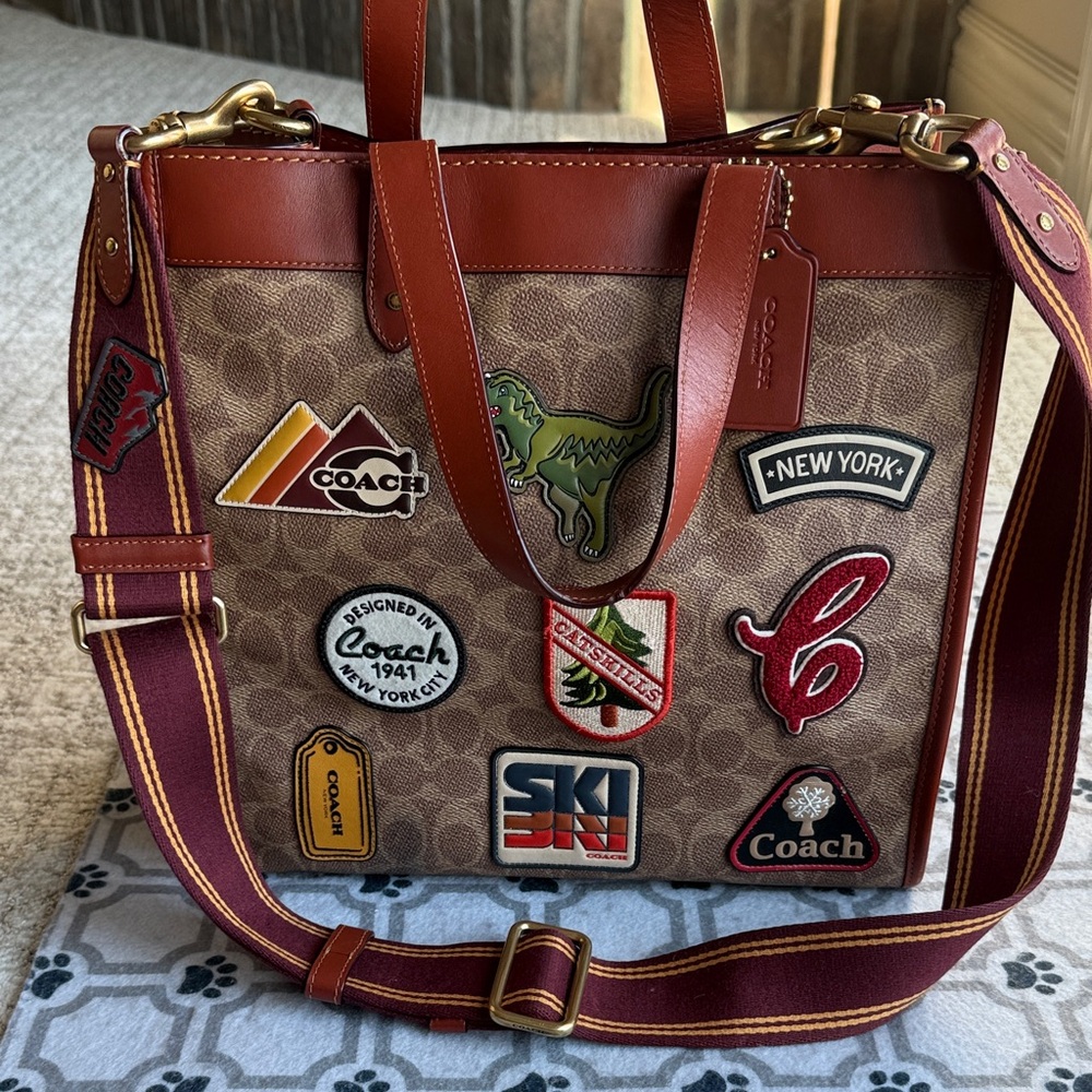 Coach Multicolor Patchwork Tote with Brown Accents